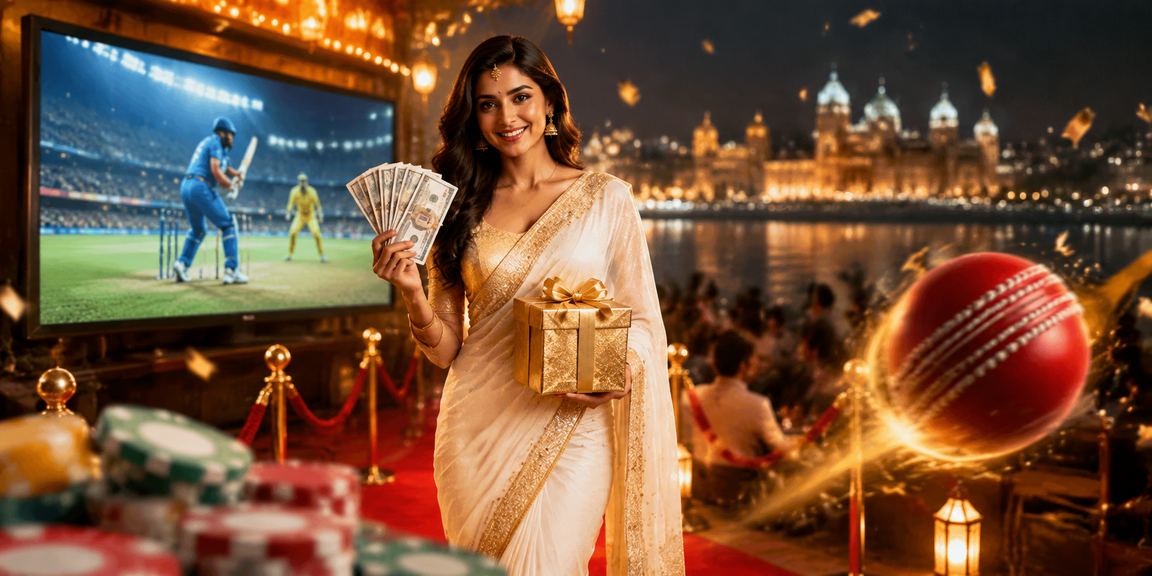 Indian woman enjoying cricket betting online