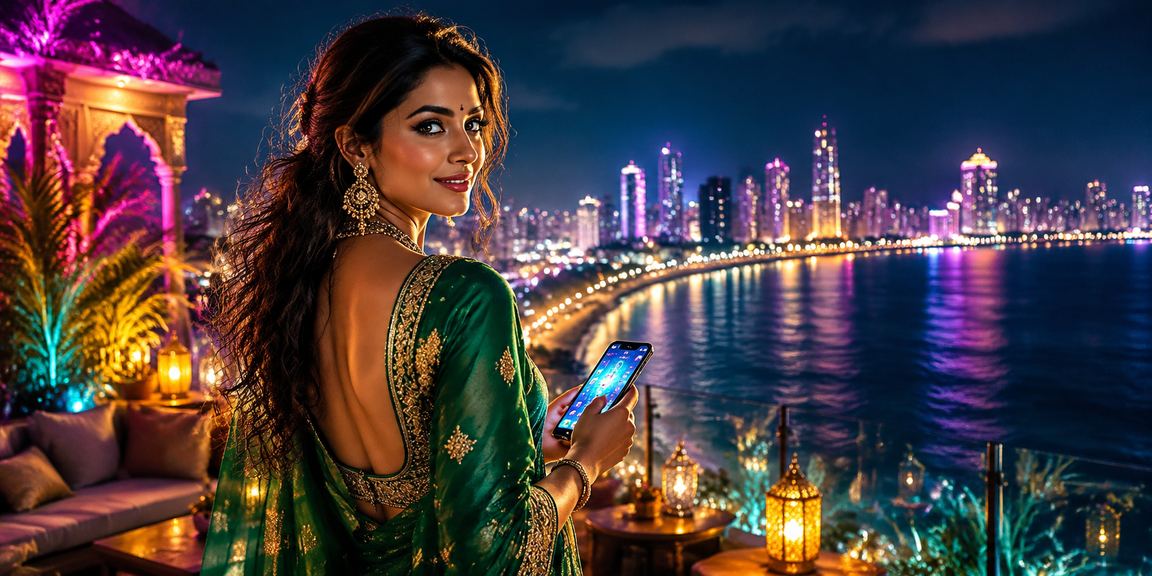 Young woman making mobile payment in Pune casino venue